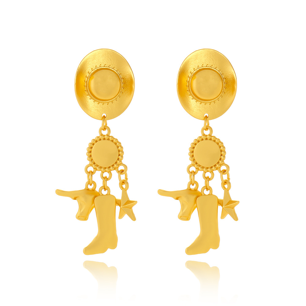 Wholesale European and American Creative Long Cowboy Hat Bullhead Boots Pendant Earrings Distinctive Western Style Cowboy Boots Earrings Women's Cross
