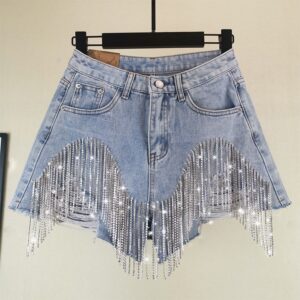 oly-7e0d286fbab95730082a424d04aaf8b7 Wholesale Women's Shorts Ripped Tassel Chain Pearl Sexy Women's Denim Shorts for Women