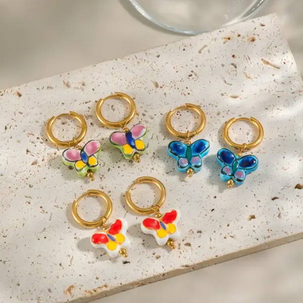 Wholesale PVD Coated Real Gold Plated 18K Gold Butterfly 304 Stainless Steel Modern Style Pastoral Waterproof Non Tarnish Drop Earrings