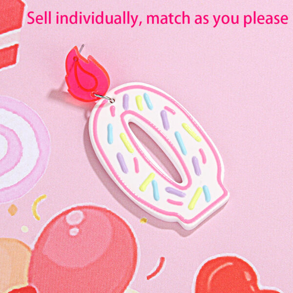 Wholesale acrylic earrings fashion personality design single number 0-7 donut birthday candle earrings