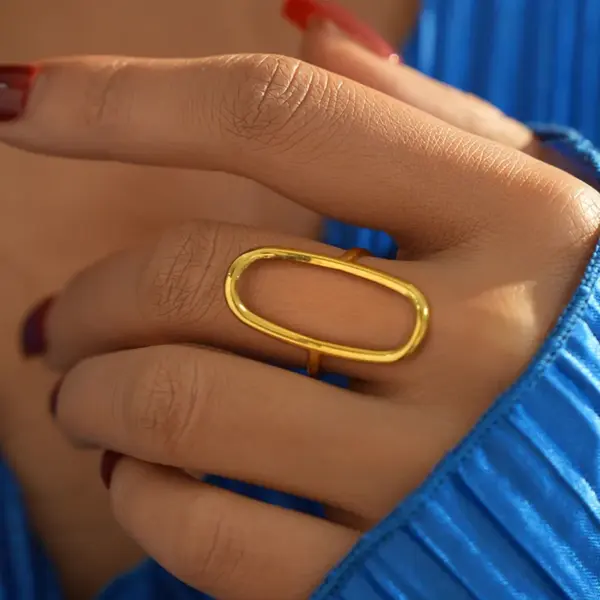 Wholesale PVD Coated Real Gold Plated 18K Gold Geometric 304 Stainless Steel Elegant Retro Waterproof Non Tarnish Open Rings