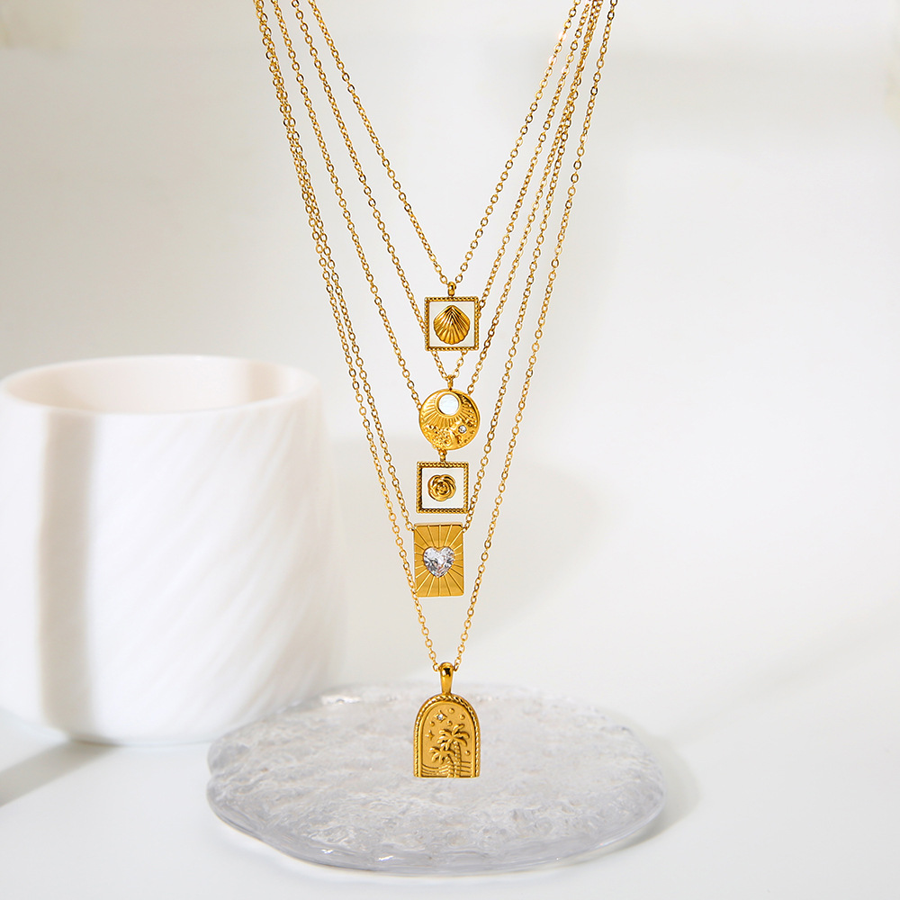 Wholesale Europe and the United States INS non-fading Joker jewelry 18k gold stainless steel love shell palm tree geometric pendant necklace women
