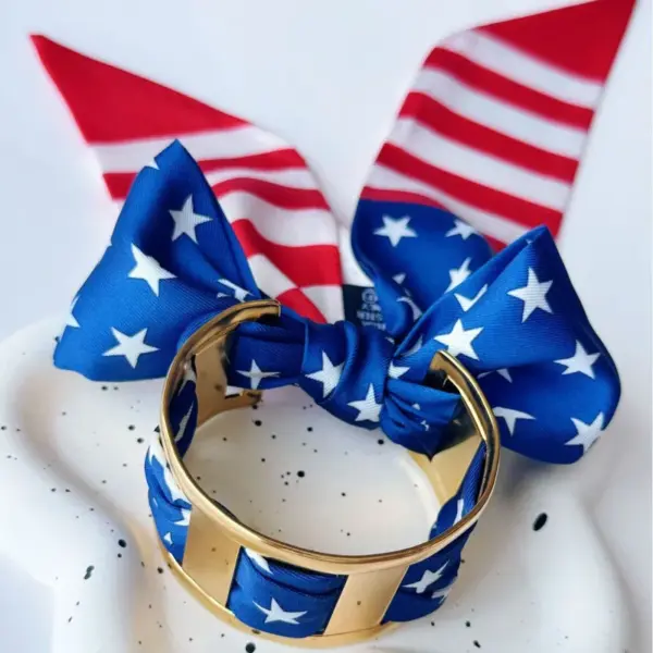 Wholesale American Flag Bangle For Women In 304 Stainless Steel With Electroplated 18K Real Gold Plated Finish, Perfect For Independence Day