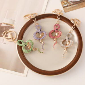 Wholesale Zodiac series metal diamond animal snake key chain pendant exquisite bag ornaments small gifts
