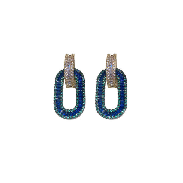 Wholesale  fashion simple gorgeous romantic inlaid zircon Rhine blue oval earrings for women Valentine's Day gift