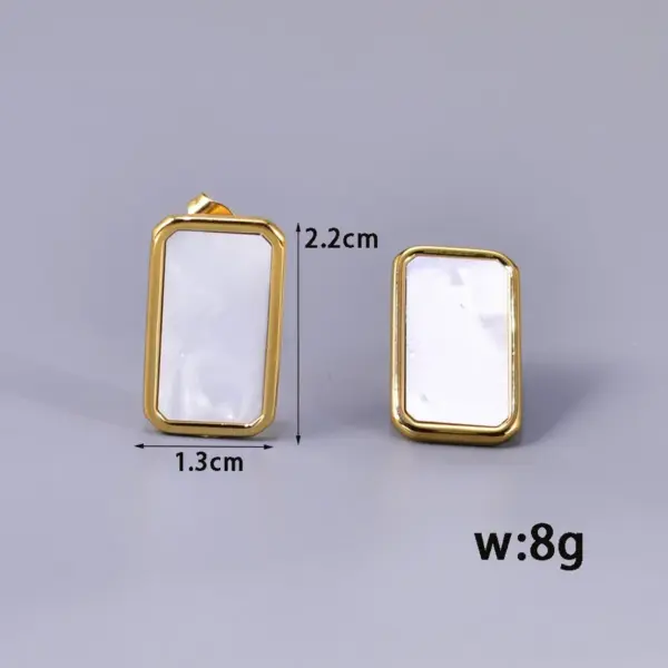 Wholesale 304 Stainless Steel Square PVD Coated Shell 18K Real Gold Plated 18K Gold Simple Style Waterproof Non Tarnish Plating Inlay Gold Drop Earrings
