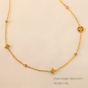 Four leaf clover diamond necklace gold / Made of stainless steel all over the body + real gold plating in the furnace with 18k gold