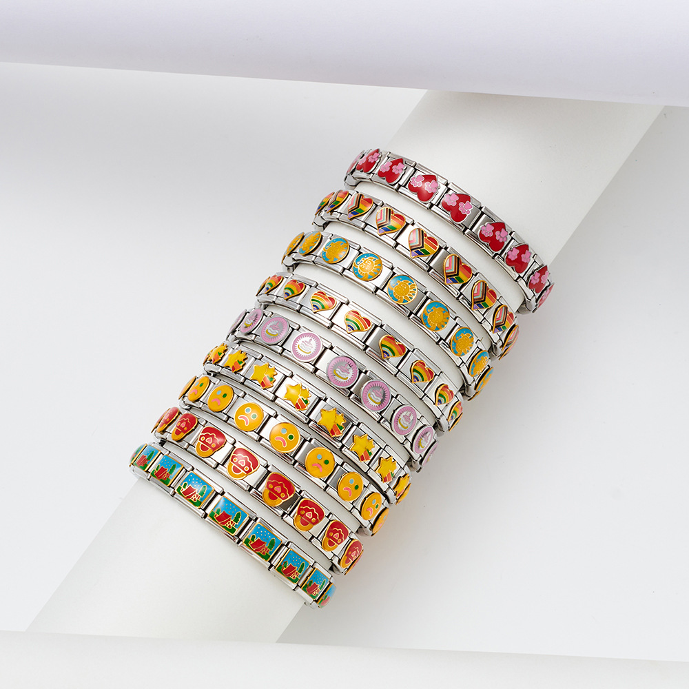 Wholesale European and American Cross-border Best-selling Module Bracelet Titanium Steel Oil Dropping Free Hand Matching Stitching diy Unisex Bracelet