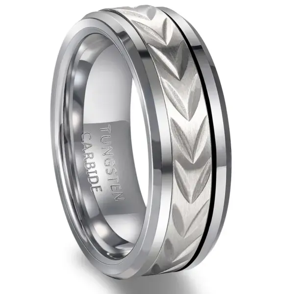 Wholesale Tungsten Steel Ring 360° Rotating Wide 8mm Men's Silver New Simple Style Geometric Pattern Polished Round Edge Wedding Band