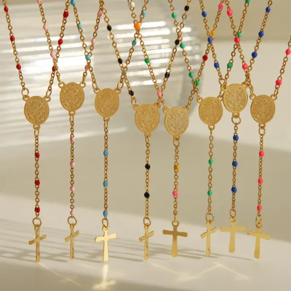 oly-7e6c5864c7e088194ec1388bc65864c7 Wholesale Jewelry Elegant Ethnic Style Portrait Stainless Steel 203L 18K Gold Plated Enamel Necklace