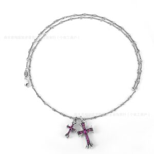 Vintage silver pink diamond necklace