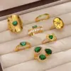 Wholesale Elegant Natural Stone Open Stainless Steel Ring Vintage Style Zirconia Finger Ring Luxury Sensation