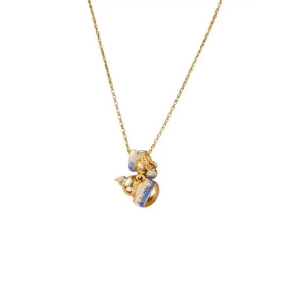 Wholesale Women’s Gourd Pendant Necklace With Inlay Artificial Rhinestones, 18K Real Gold Plated Copper, Water Plating On Cable Chain