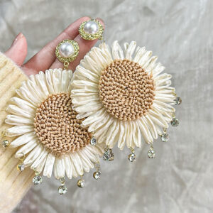 Raffia rhinestone earrings