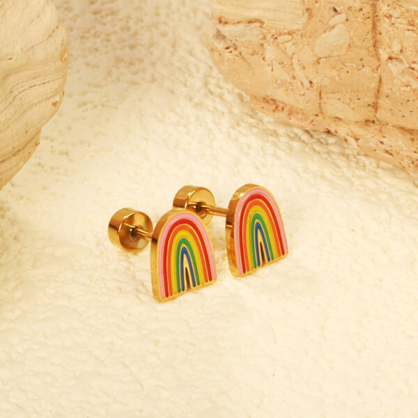 Wholesale Screw Stud Earrings Ins Sweet and Cute Bow Rainbow Earrings Stainless Steel Earrings for Women