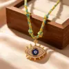 Wholesale Devil's Eye Pendant Necklace For Women, 304 Stainless Steel With 18K Real Gold Plated PVD Coating, Zircon Inlay, Twisted Rope Chain