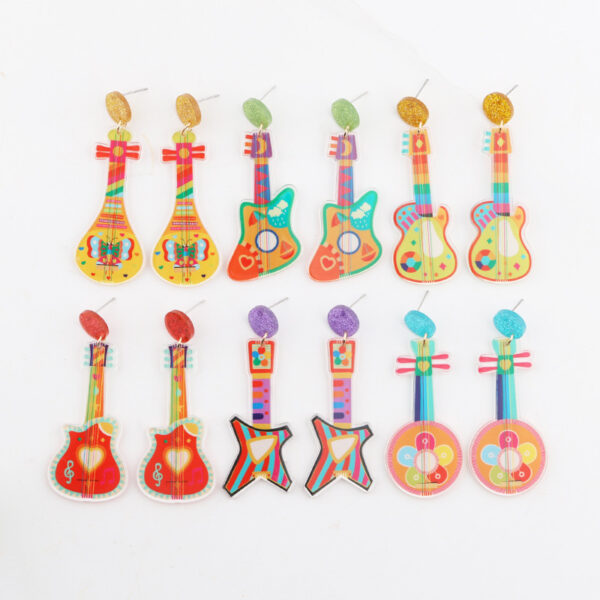 oly-7f1523aa456763e9c2ad1a7ff25e2d72 Wholesale Carnival Music Festival Earrings Fashion Personality Rainbow Guitar Musical Instrument Ear Jewelry