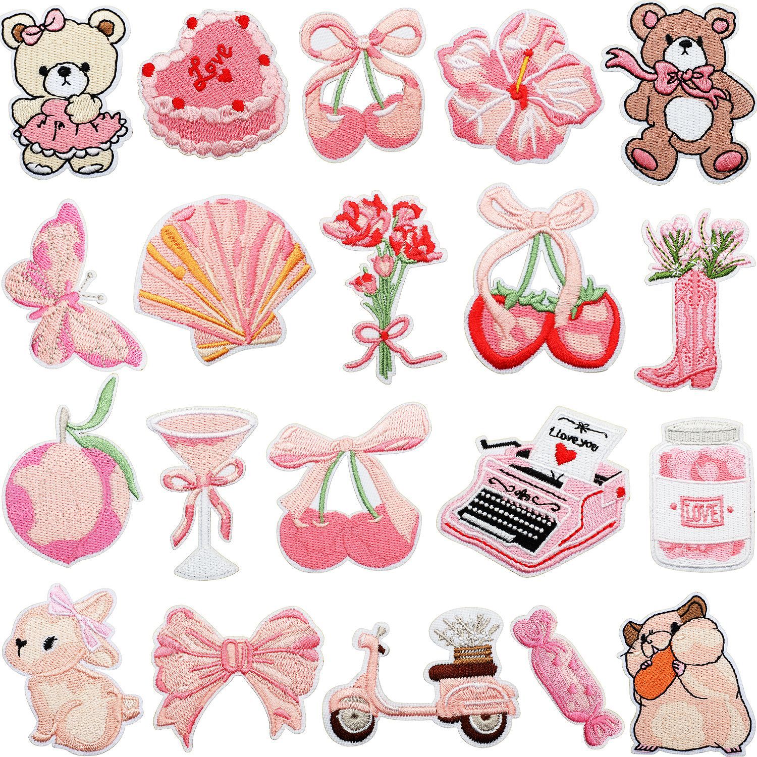 Wholesale Sweet Taste Embroidered Cloth Sticker Valentine Bear Patch Sticker Clothes Decoration Pink Love Embroidered Label