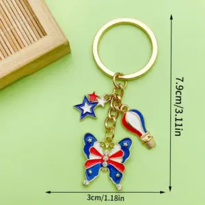 [kc Gold Blue American Independence Day Butterfly Flag Hot Air Balloon Pentagram Keychain] - 9.6g - ER1659