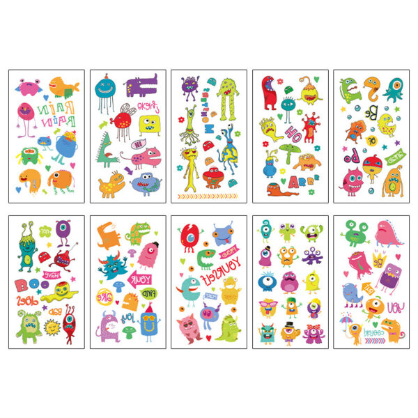 Wholesale quick hair children tattoo stickers cartoon little monster cute face arm funny personality tattoo stickers