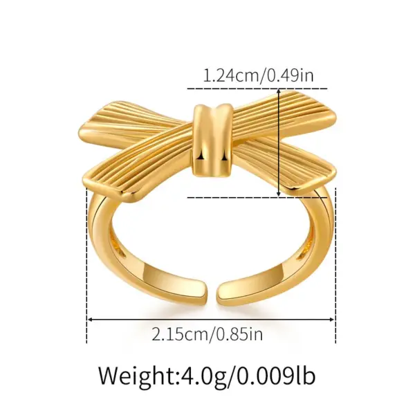 Wholesale Jewelry Lady Classic Style Shiny Bow Knot Copper Pearl Copper 18K Gold Plated Big Bow Pearl Bowknot Adjustable Ring Open Rings Rings