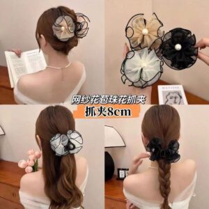 Wholesale Qixi Festival Gift: Flower Bud Hair Clip for Women, 2024 New Style, Mesh Hair Clip, Back of Head Shark Clip, High-End Clip