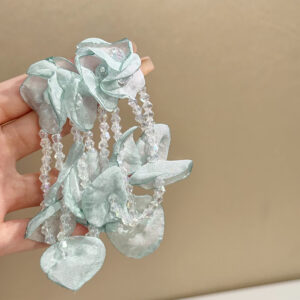 Light cyan fabric flower chain earrings