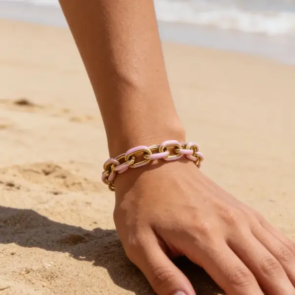 oly-7f721061f9e6937b2b0c2cfeda42796f Wholesale Solid Color Waterproof Bracelets For Couples In 18K Gold Plated 304 Stainless Steel With Electroplated Coating