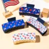 Wholesale National Flag Hair Claw For Women In White PU Leather, Perfect Hairpin Accessory For Independence Day