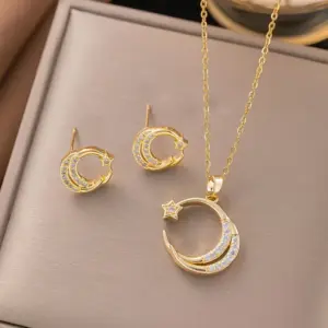 【8233】Copper Material—Diamond-studded Star and Moon Set【gold】