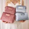 Wholesale In stock large capacity velvet cosmetic bag Plaid multi-function wash bag skin-friendly material skin care storage bag