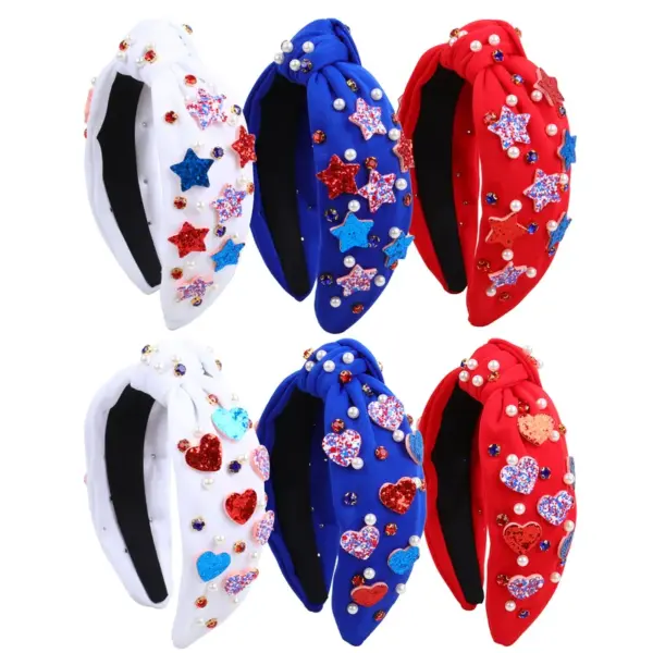 oly-7fba91bfdef39f750c8566169fc41423 Wholesale Wide Headband American Independence Day Pearl Rhinestone Fabric Heart-shaped Sequin Star Headband Hair Accessory