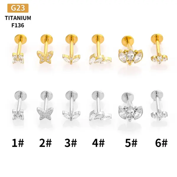 Wholesale 1 Piece Lip Rings Simple Style Commute Crown Butterfly Titanium Steel Inlay Zircon 18K Gold Plated Ear Cartilage Rings & Studs