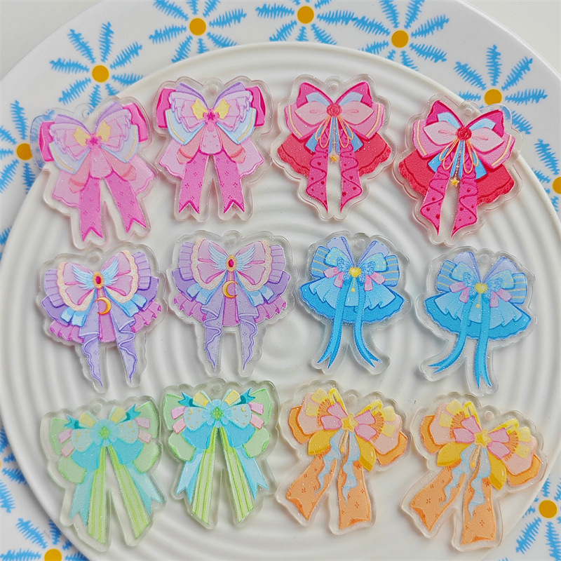Wholesale Double-sided bow retro design acrylic jewelry accessories DIY pendant keychain with hole cartoon character