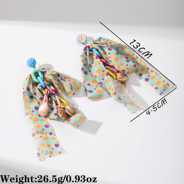Wholesale Dopamine Colorful Polka Dot Chiffon Bow Earrings for Women Design Rice Beads Long Ring Shell Tassel Earrings