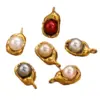Wholesale 5 PCS/Package Stainless Steel Artificial Pearls PVD Coated Real Gold Plated Solid Color Pendant DIY Jewelry Accessories