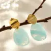 Wholesale Waterproof Non Tarnish Irregular Stud Earrings For Women, 304 Stainless Steel With 18K Real Gold PVD Coating And Resin Inlay