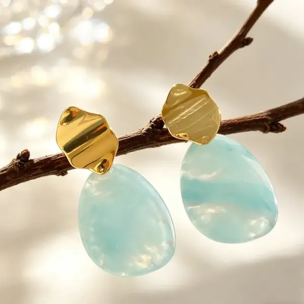 Wholesale Waterproof Non Tarnish Irregular Stud Earrings For Women, 304 Stainless Steel With 18K Real Gold PVD Coating And Resin Inlay