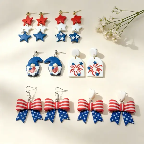 Wholesale Asymmetrical National Flag Earrings For Women In White Soft Clay With Platinum Plated And 302 Stainless Steel Ear Pins