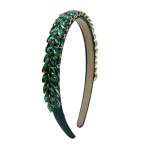 Dark green leaf crystal diamond headband