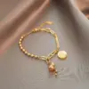 Wholesale Retro Ethnic Style Small Gourd Bracelet Women's Court Style 18K Rose Gold Titanium Steel Jewelry Accessories Hip Hop Handwear