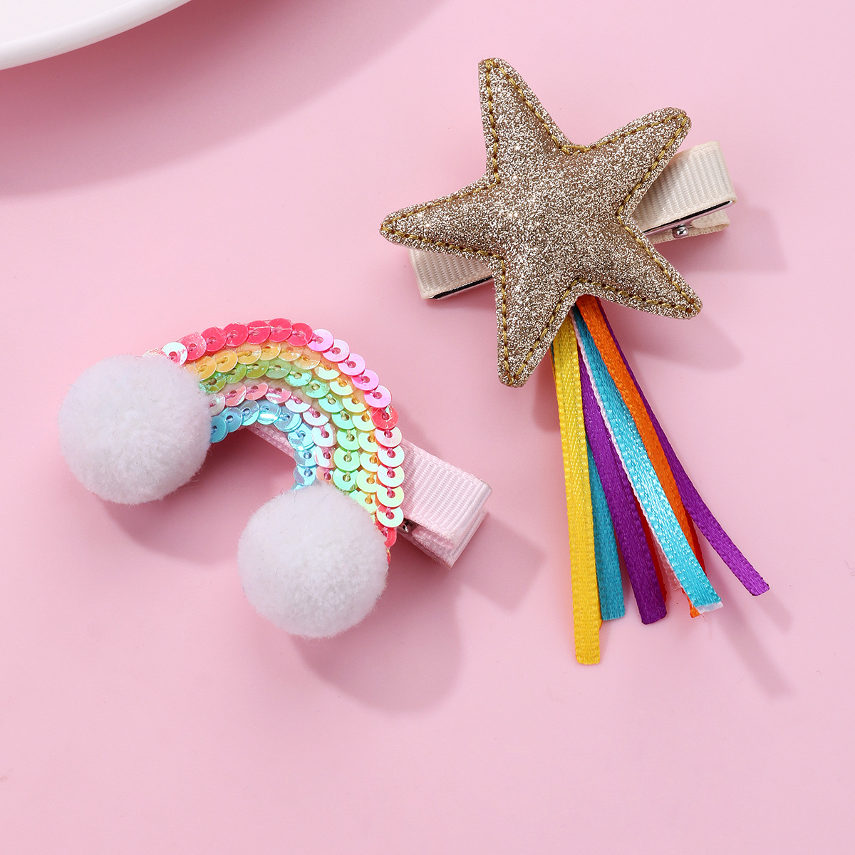 Wholesale Cross-border European and American Hot-selling Kidsren's Rainbow Five-pointed Star Hairpin, Fashionable and Versatile, Simple and Sweet Baby