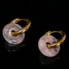 Wholesale JD Jewelry Fashion High-End Feel Earrings Natural Green Titanium Steel Gold-Plated Vacuum Electroplating Geometric Pattern Pink Crystal Bread Hoop Earrings