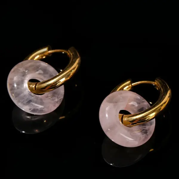 Wholesale JD Jewelry Fashion High-End Feel Earrings Natural Green Titanium Steel Gold-Plated Vacuum Electroplating Geometric Pattern Pink Crystal Bread Hoop Earrings