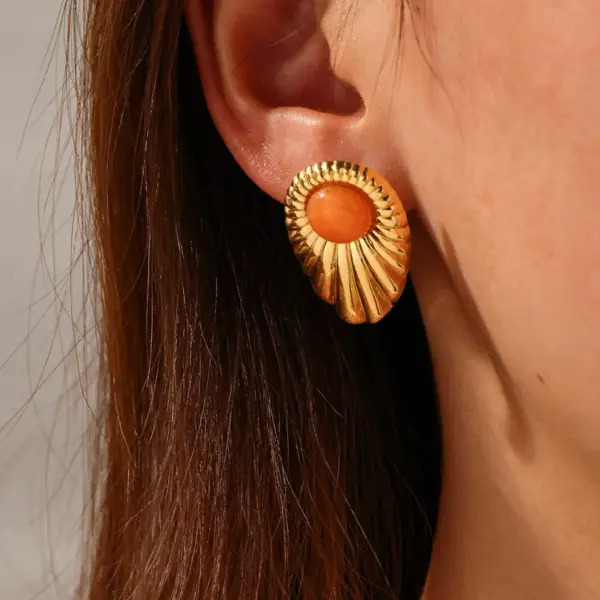 oly-804eacc79c09533d89531b5d923774a7 Wholesale 18K Gold Plated 304 Stainless Steel Vacuum Electroplating (In Furnace) Natural Stone Geometric Handmade Butterfly Ear Caps Earrings For Women Independence Day
