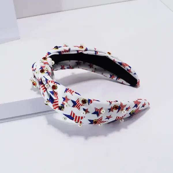 Wholesale Pearl Rhinestone Bow Hairband Striped Independence Day Stars American Hair Accessories Flag Hairband