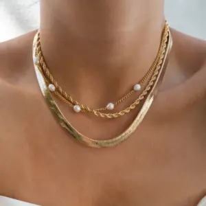 Wholesale PVD Coated 18K Real Gold Plated Geometric 304 Stainless Steel 316L Stainless Steel French Style IG Style Waterproof Non Tarnish Surgical Steel Plating Necklace