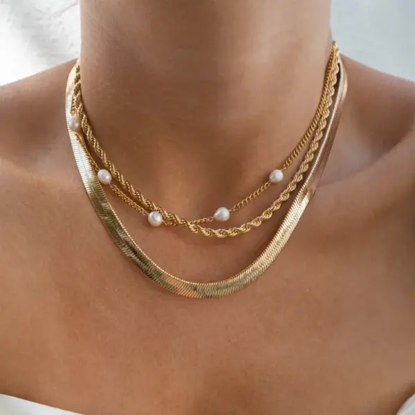 Wholesale PVD Coated 18K Real Gold Plated Geometric 304 Stainless Steel 316L Stainless Steel French Style IG Style Waterproof Non Tarnish Surgical Steel Plating Necklace