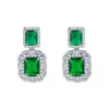 Wholesale Brass Inlay Rectangle Artificial Crystal Zircon Drop Earrings