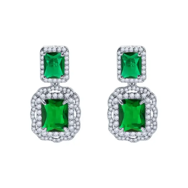 Wholesale Brass Inlay Rectangle Artificial Crystal Zircon Drop Earrings